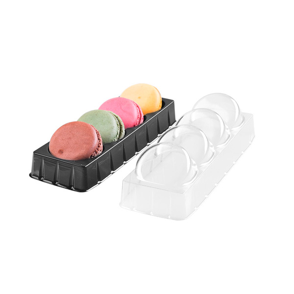 Macaron 4 Pcs Gift Packaging Box Blister Black Packaging Food Grade Cookie Container