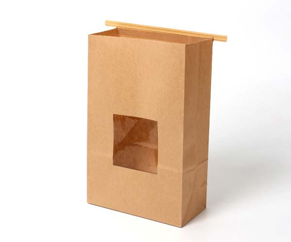 reused recyclable brown bags kraft paper bag food with square bottom and window