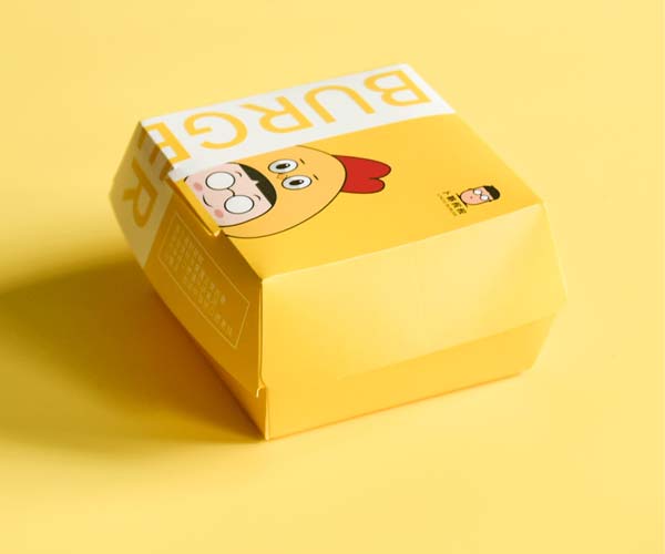 yellow takeaway biodegradable printed kraft paper fast food burger box packaging