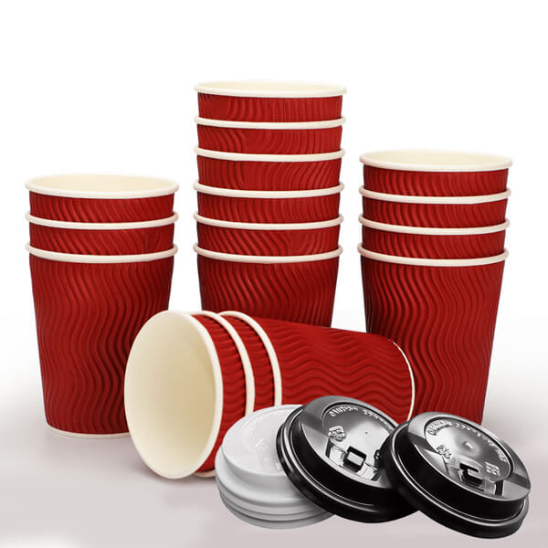 Red Double Ripple Wall Logo Printed Disposable Paper Coffee Cups