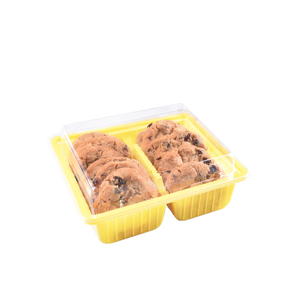 Custom Pet 2 Compartment Yellow Plastic Cake Container with Clear Lid