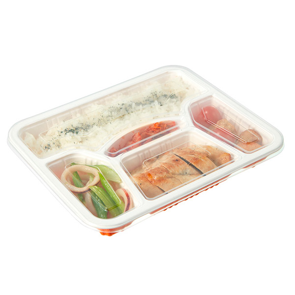 Custom 5 Compartment Rectangle Clear White PP Containers Disposable with Lid
