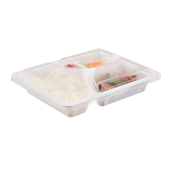4 Compartment PP Lunch Food Take out Container with Clear Lid