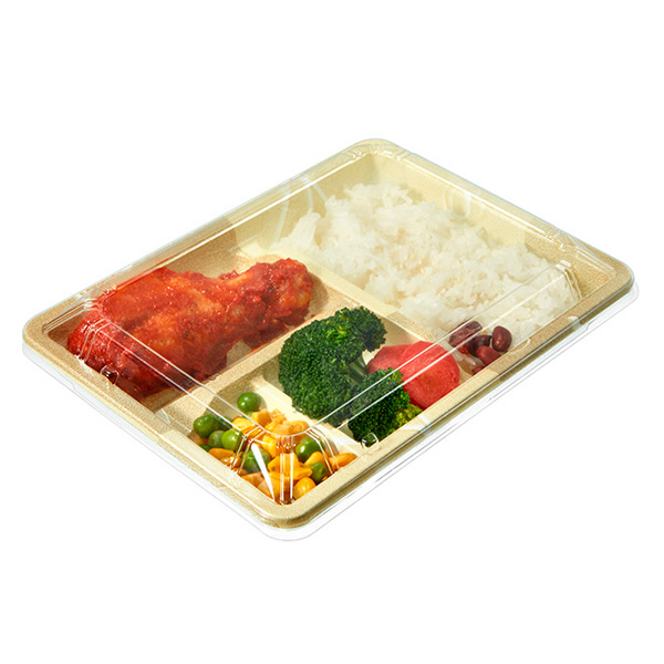 Yellow Base 4 Compartments Lunch Food Take out Box with Retangle Lid