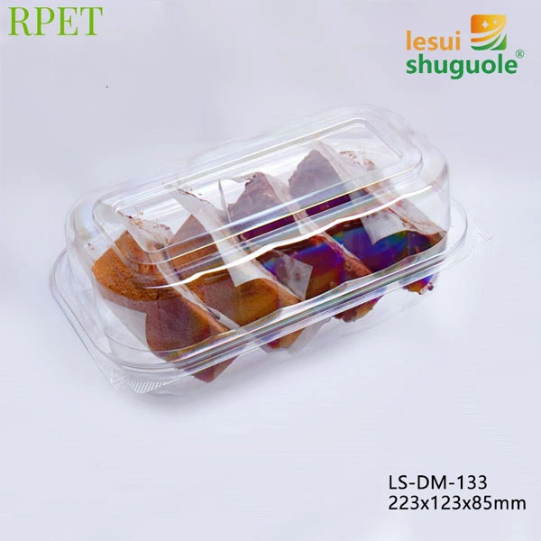 Disposable Clamshell Pastry Food Container Clear RPET Plastic Punnet Packaging Bakery Box