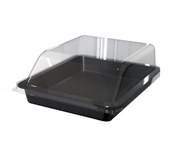 Disposal Take Out Plate 12 Inch Food Tray Disposable Large Black Color Round Container Plastic Sushi Box For Takeaway