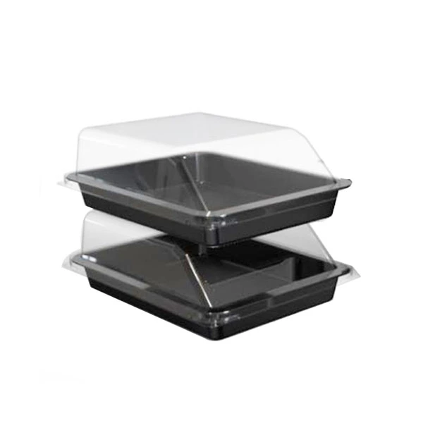 Disposal Take Out Plate 12 Inch Food Tray Disposable Large Black Color Round Container Plastic Sushi Box For Takeaway