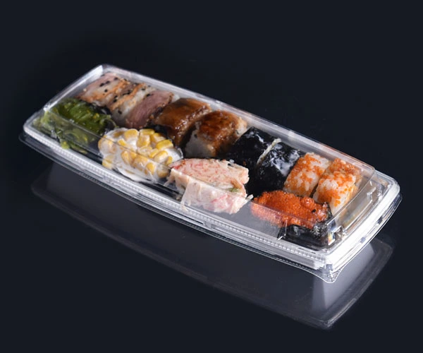 Eco Friendly Food Grade Disposable Plastic Sushi Container Food Tray With Lid