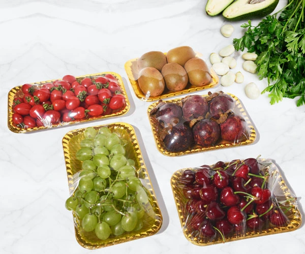 Lesui Golden Durable Food Serving Tray Bigger Size Luxury Premium Fruit Packaging Plastic Tray