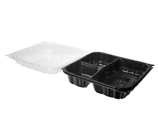 Lesui new design 1650ml 3 compartments microwaveable hot food takeaway container with anti-fog lid