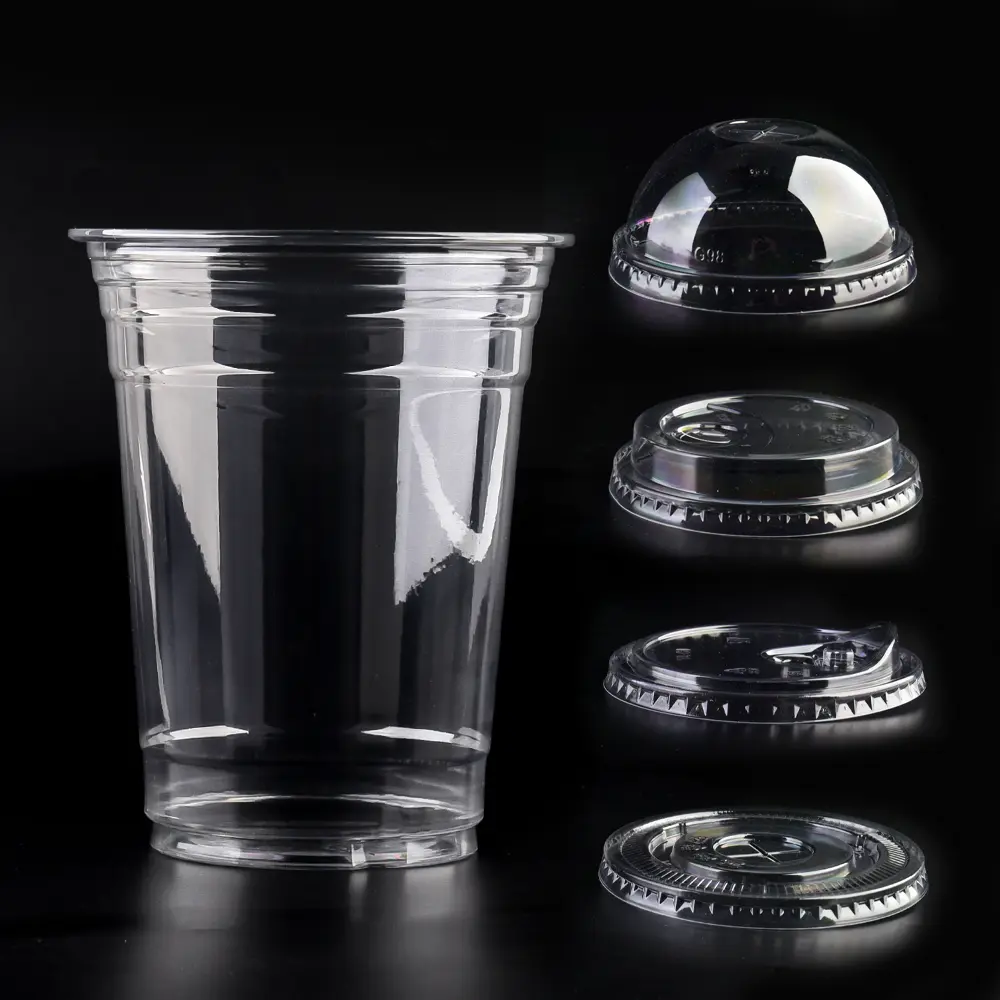 Disposable Pet Drinking Bubble Tea Cups Clear Milk Tea Smoothie Plastic Cup with Lid
