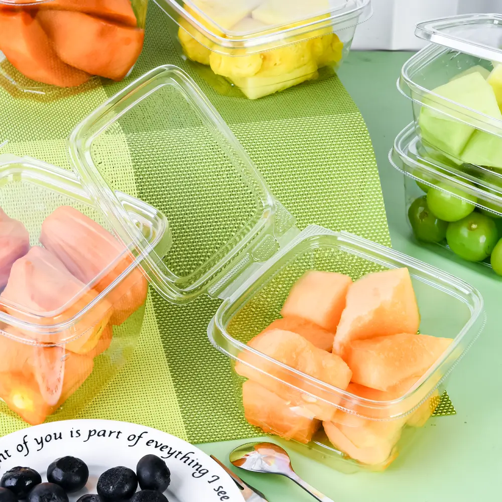 Pet Plastic Disposable Fruit Salad Clear Food Container with Dome Lid