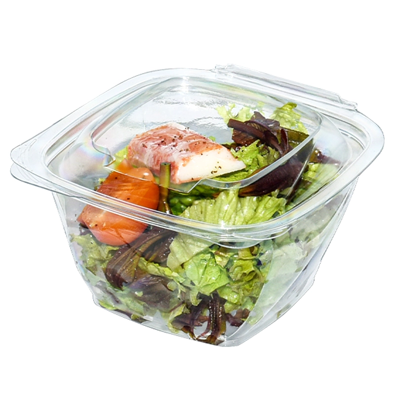 3 Compartments Transparent Pet Plastic Salad Packaging Box with Hinged Lids