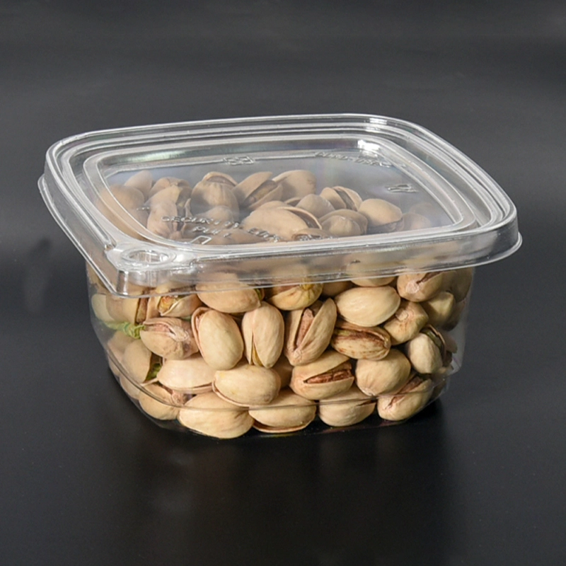 12oz clear square shaped food container tamper evident packaging with lid