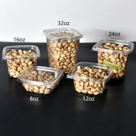 Wholesale Square Plastic Hinged Salad Food Nut Vegetable Container Tamper Evident Container