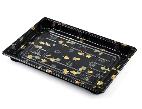 Disposal Take Out Plate 12 Inch Food Tray Disposable Large Black Color Round Container Plastic Sushi Box For Takeaway
