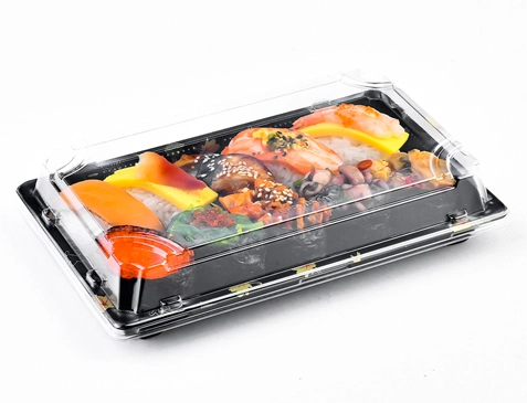 Eco Friendly Food Grade Disposable Plastic Sushi Container Food Tray With Lid