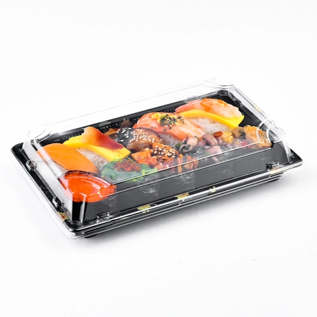 Eco Friendly Food Grade Disposable Plastic Sushi Container Food Tray With Lid