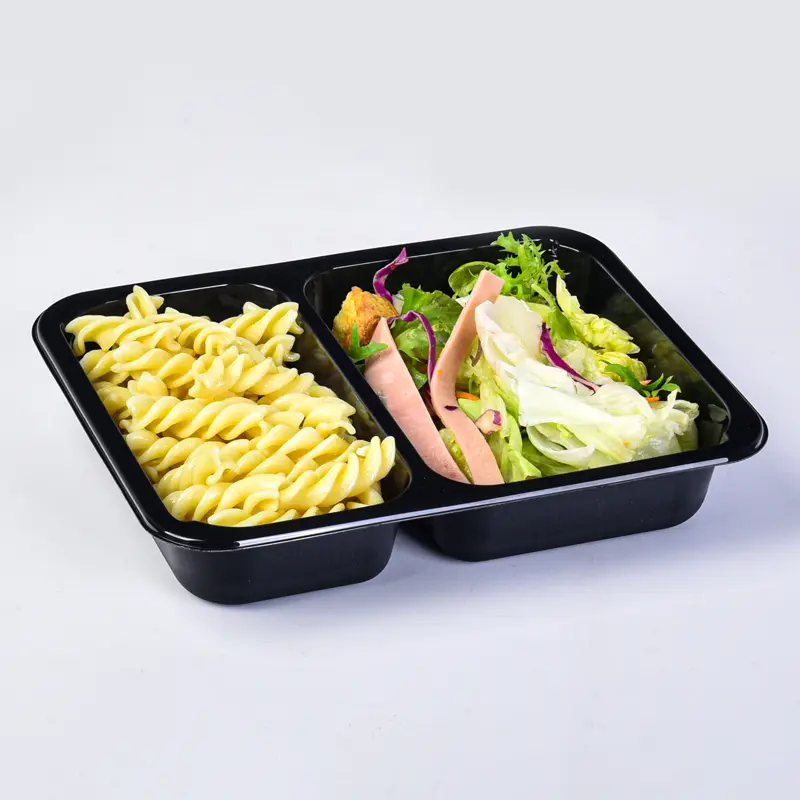 Food Grade Plastic Disposable Cpet Food Takeaway Lunch Box 2 Compartments Meal Packaging Tray