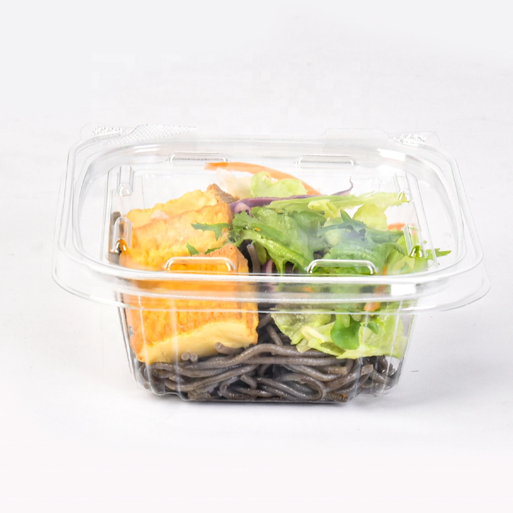 High Quality Transparent Plastic Fruit Salad Bowl Container with Hinged Lid