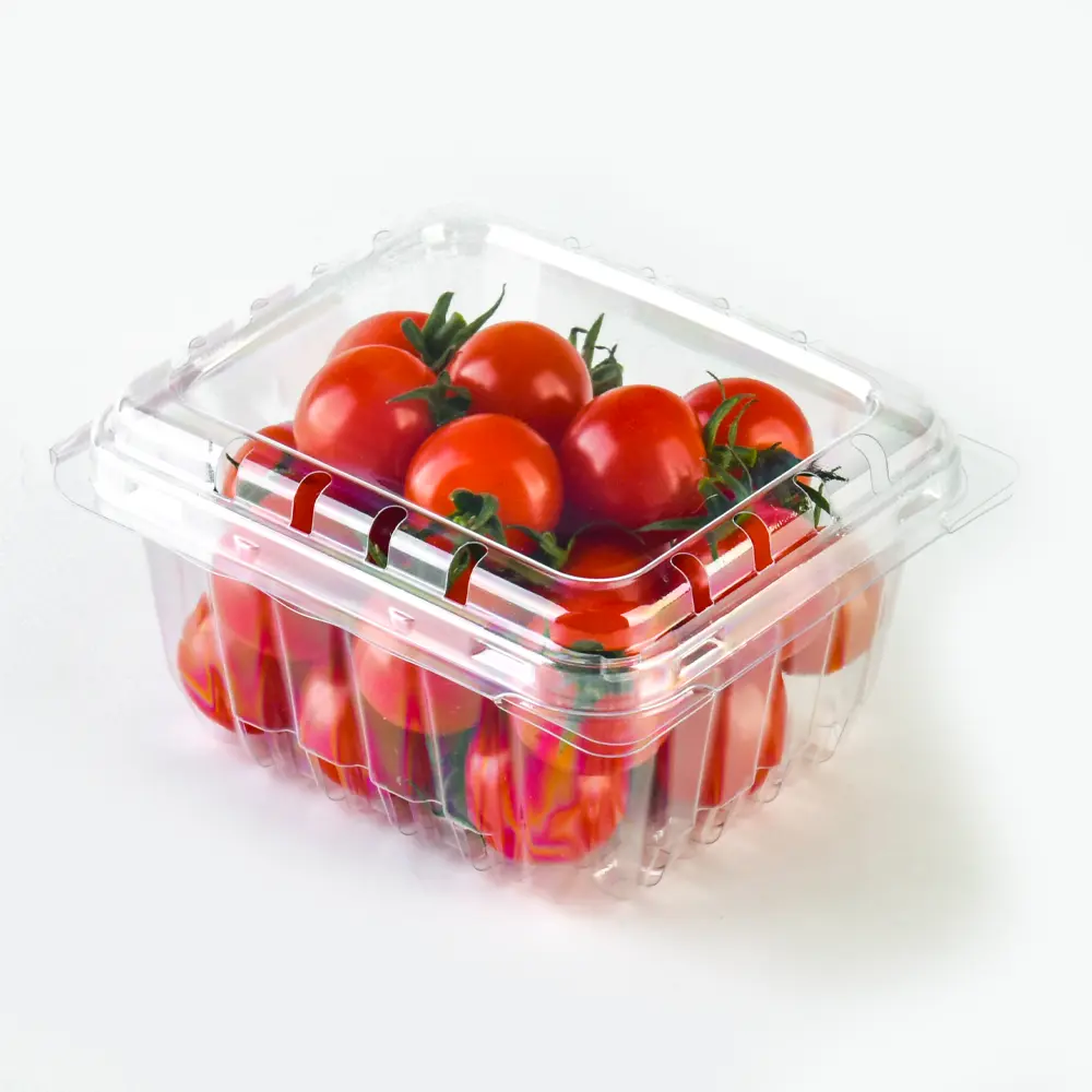 Wholesale 320g Transparent PET Cherry Tomato Clamshell Punnet Container Stackable Plastic Fruit Packaging Boxes