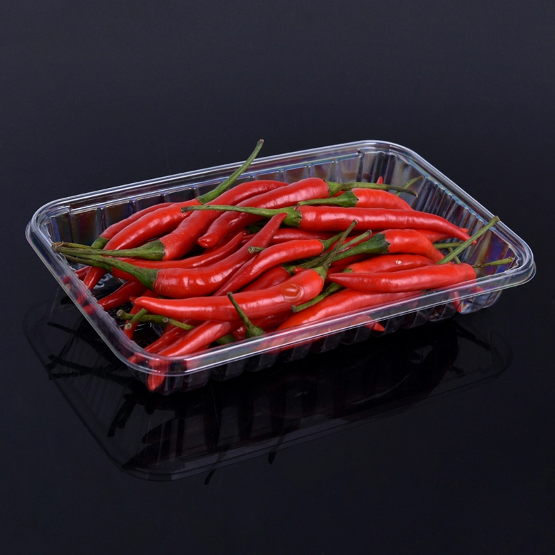 Recyclable Rectangle PET Disposable Food Tray Plastic Vegetable Fruit Packing Tray