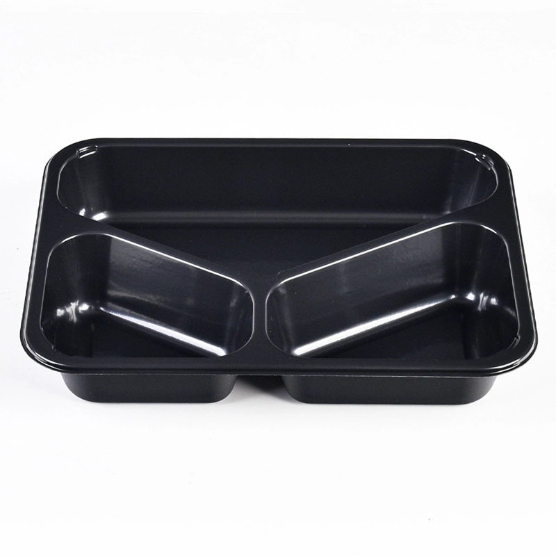 900ml Rectangle 3 Compartment Airline Food Packaging Trays Microwave Oven CPET Meals Container
