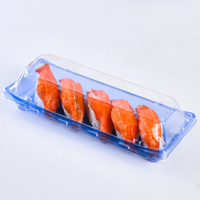 Rectangle Disposable Blue Take Out Sushi Container Plastic PET Sushi Trays with Lids
