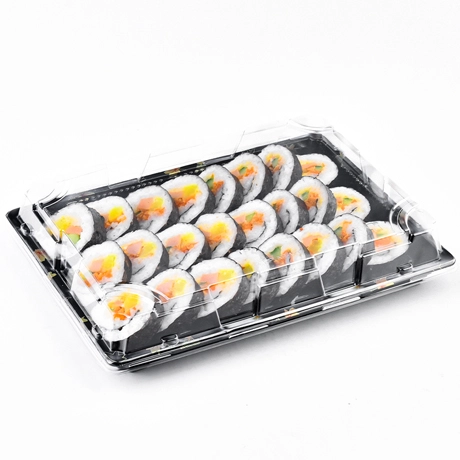 Rectangular Plastic Take Away Food Packaging Box Disposable PET Sushi Tray